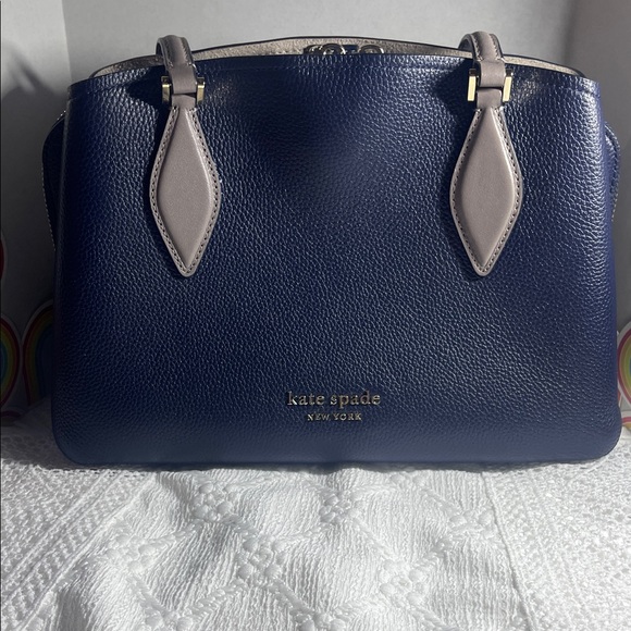 kate spade Handbags - Kate Spade Dark Blue and Beige Shoulder Bag